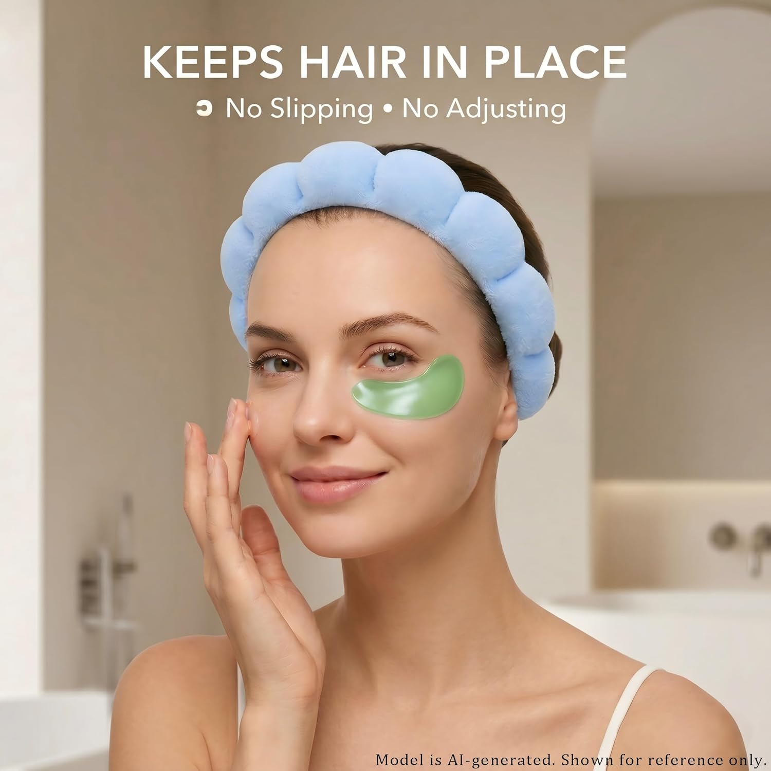 Headband for Washing Face and Wristband Set, Blue | Soft absorbent fabric, snug head-hugging fit for face washing, skincare, makeup, masks, travel, women and teen girls