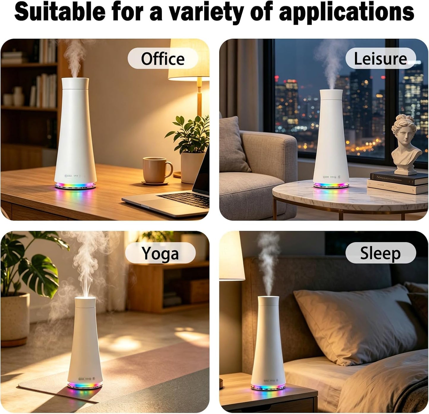 Waterless Scent Diffuser Kit，Included 5 * 20ml Hotel Scent Oils,7-Color LED Night Light, 160ml Large Capacity, Covers 1500 Square feet, Suitable for Homes, Offices, Hotels, and spas. (XL)