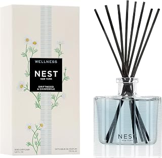 NEST New York Reed Diffuser, Driftwood & Chamomile - The Wellness Collection - 5.9 fl oz - Fragrance for Up to 90 Days - Reusable, Refillable Glass Holder - Includes 8 All-Natural Reed Sticks