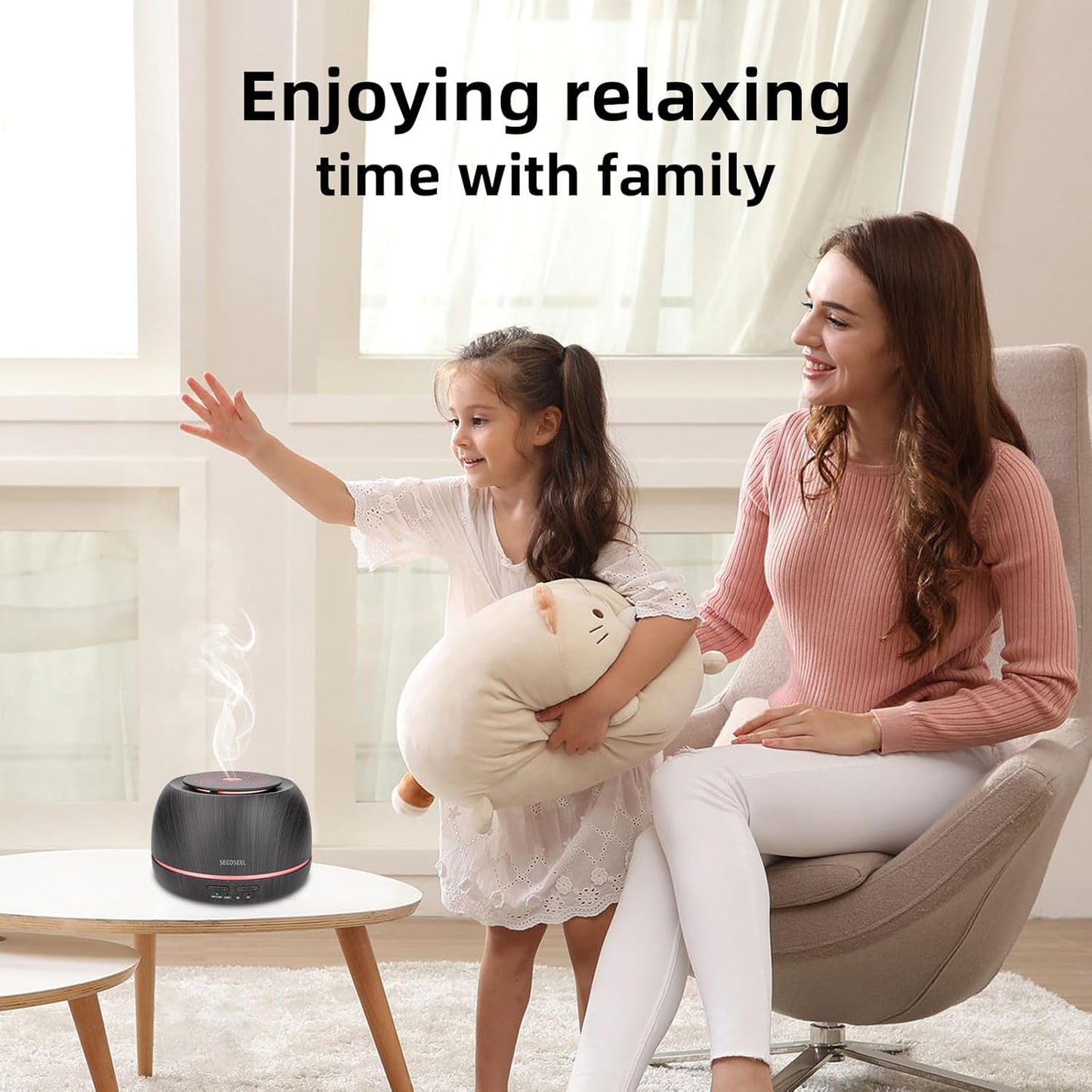 SEEDSEEL 300ML Essential Oil Diffuser,Ultrasonic Aromatherapy Diffuser, 7-Color Gradient Lights, Remote Control, 8 Hours Run Time, Suitable for Home,Office