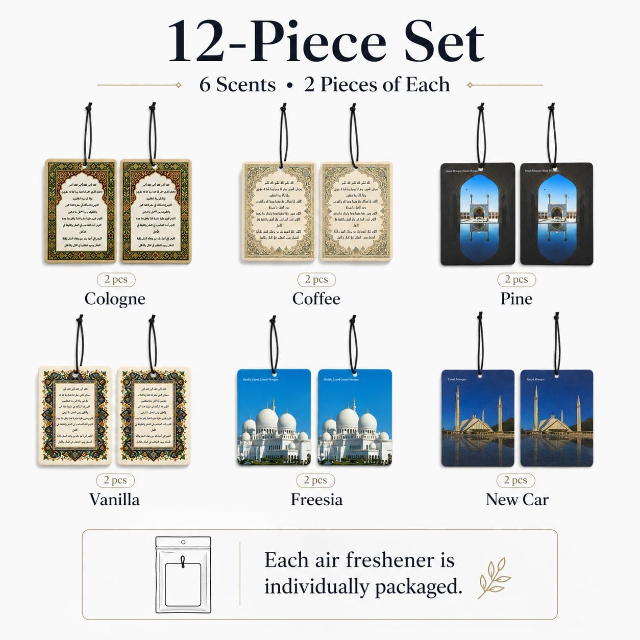 CLAWCARES 12 Pcs Car Fragrance Sachets - Coffee, Cologne, Vanilla, Freesia, Pine, New Car Scent, Long-Lasting Air Freshener Bags for Vehicle, Auto Interior, Drawers & Closets, Natural & Non-Toxic