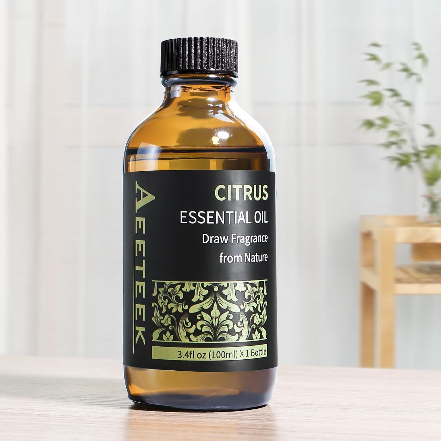 100ml Citrus Essential Oil Refill for Waterless Diffuser & Reed Diffuser Set, 3.4Fl Oz Long-Lasting Fruity Aroma Home Fragrance, Bathroom Air Freshener