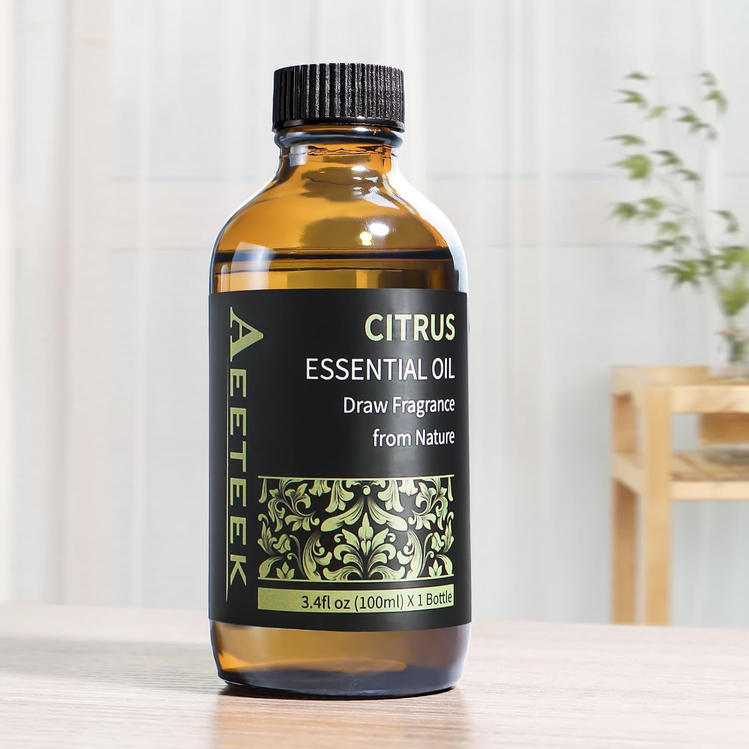 100ml Citrus Essential Oil Refill for Waterless Diffuser & Reed Diffuser Set, 3.4Fl Oz Long-Lasting Fruity Aroma Home Fragrance, Bathroom Air Freshener