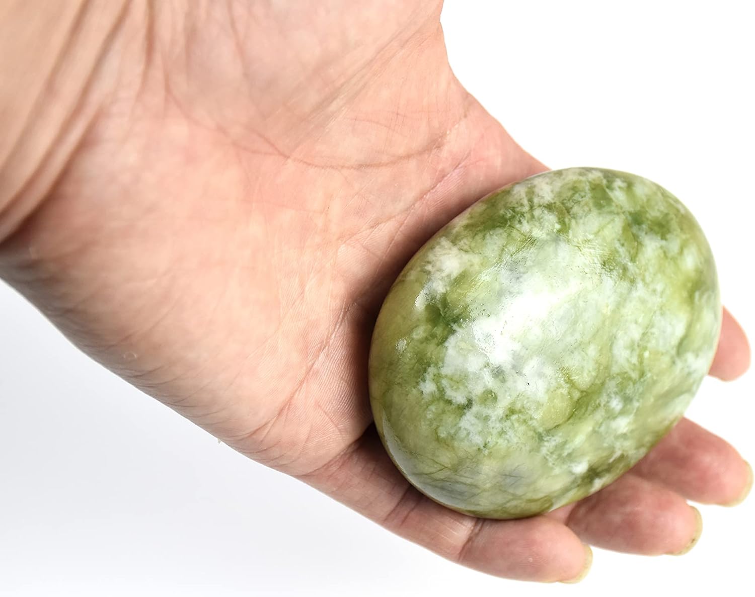 2Pcs Hot Massage Stones Set Natural Green Jade Heated Warmer Stone for Spa Massage (2.76 x3.54 in(7x9cm))