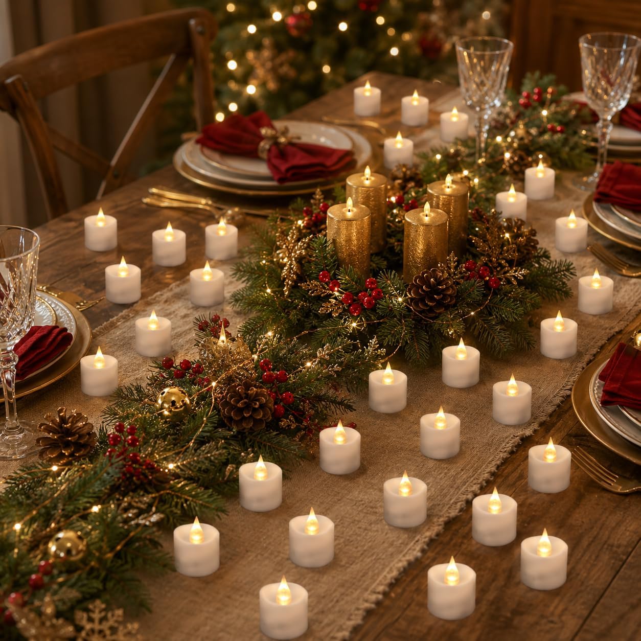 24 Pack LED Tea Lights with Remote Control, Flameless Battery Operated Tealight Candles, Warm White Flickering, Long Lasting for Home Decor, Wedding, Halloween, Christmas, Party (Batteries Included)