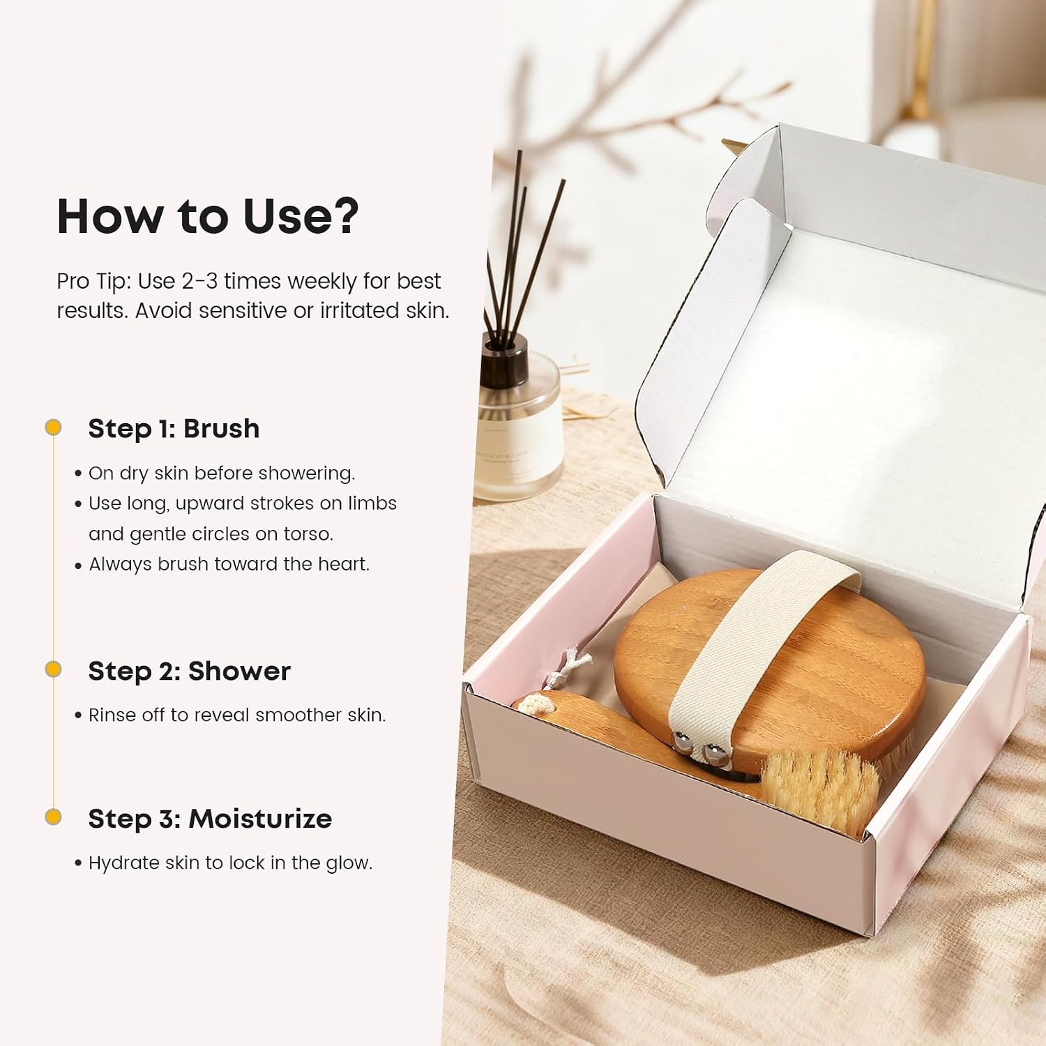 eaxun Bamboo Dry Brushing Body Brush Set, Natural Exfoliating Boar Bristle Face & Body Scrub Brush for Lymphatic Drainage, Cellulite, Blood Circulation and Glowing Skin, 2 Pack