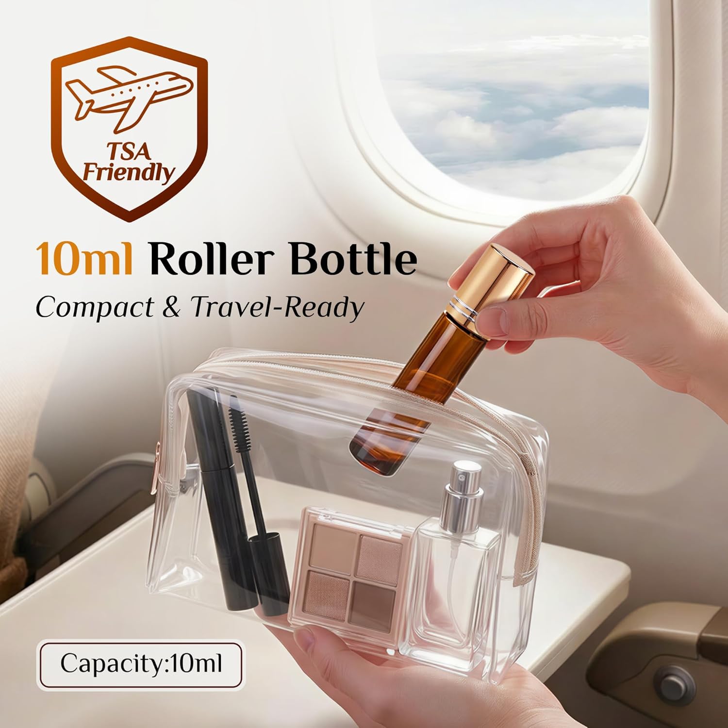 PrettyCare 4 Pack Amber Glass Oil Roller Bottles for Essential Oils 10ml, Roll On Bottles with Stainless Steel Roller Ball Leak-Proof Perfume Travel Refillable Bottle Empty, Beauty & Personal Care