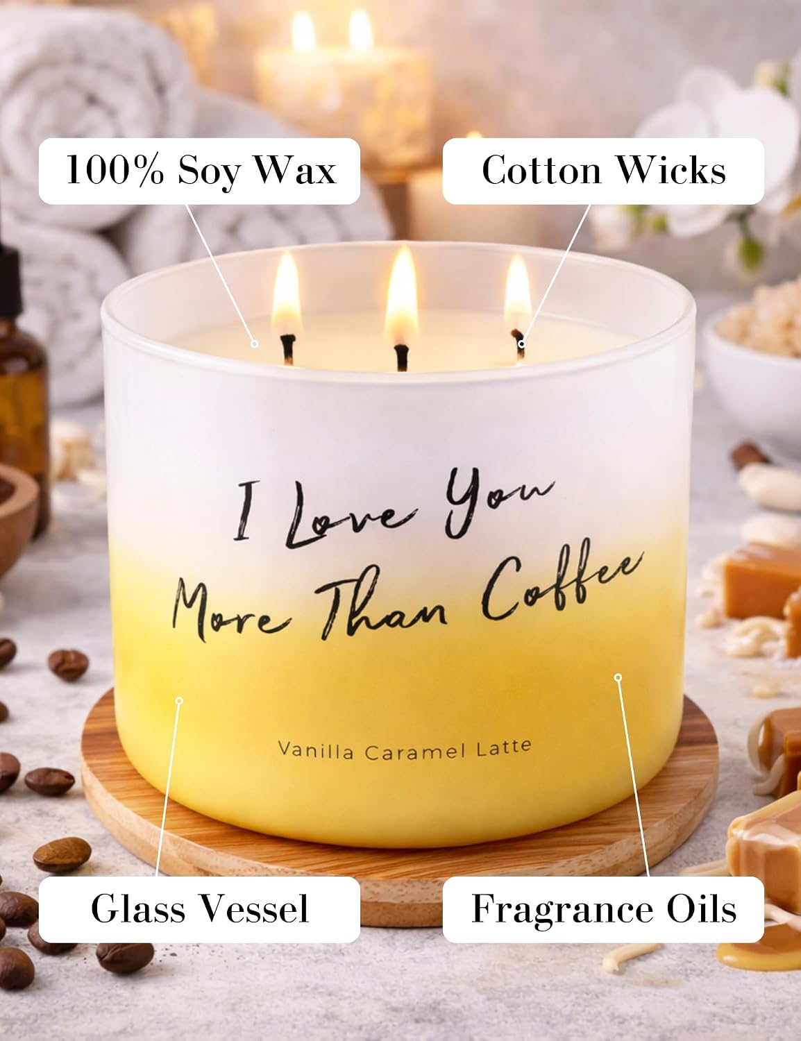 Vanilla Caramel Latte Scented Soy Candle | Large 3-Wick Vanilla Candle for Home, 15.8 oz | Coffee Candles with Caramel | Candles for Women & Coffee Lover Gifts | Long-Lasting Clean Burn