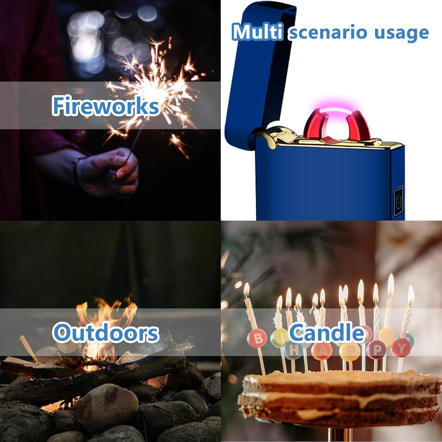 Plasma Lighter Rechargeable Electric Lighter Arc USB C Electronic Windproof Lighters High Power Big Flame Lighters with Digital Power Display for Candle, Incense, Fireworks (Ice Blue)