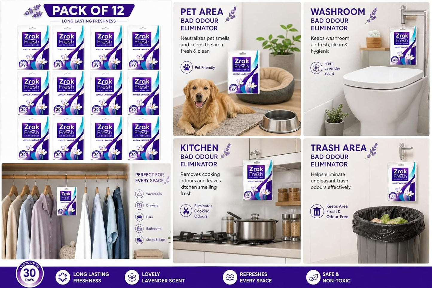 Air Freshener| Hanging Scented Sachets| for Home |Car |Shoe Cabinet | Gym Bags |Drawer | Wardrobe Closet | Fragrance scents – Lovely Lavender Scents Closet Scented Freshener 12 Packs