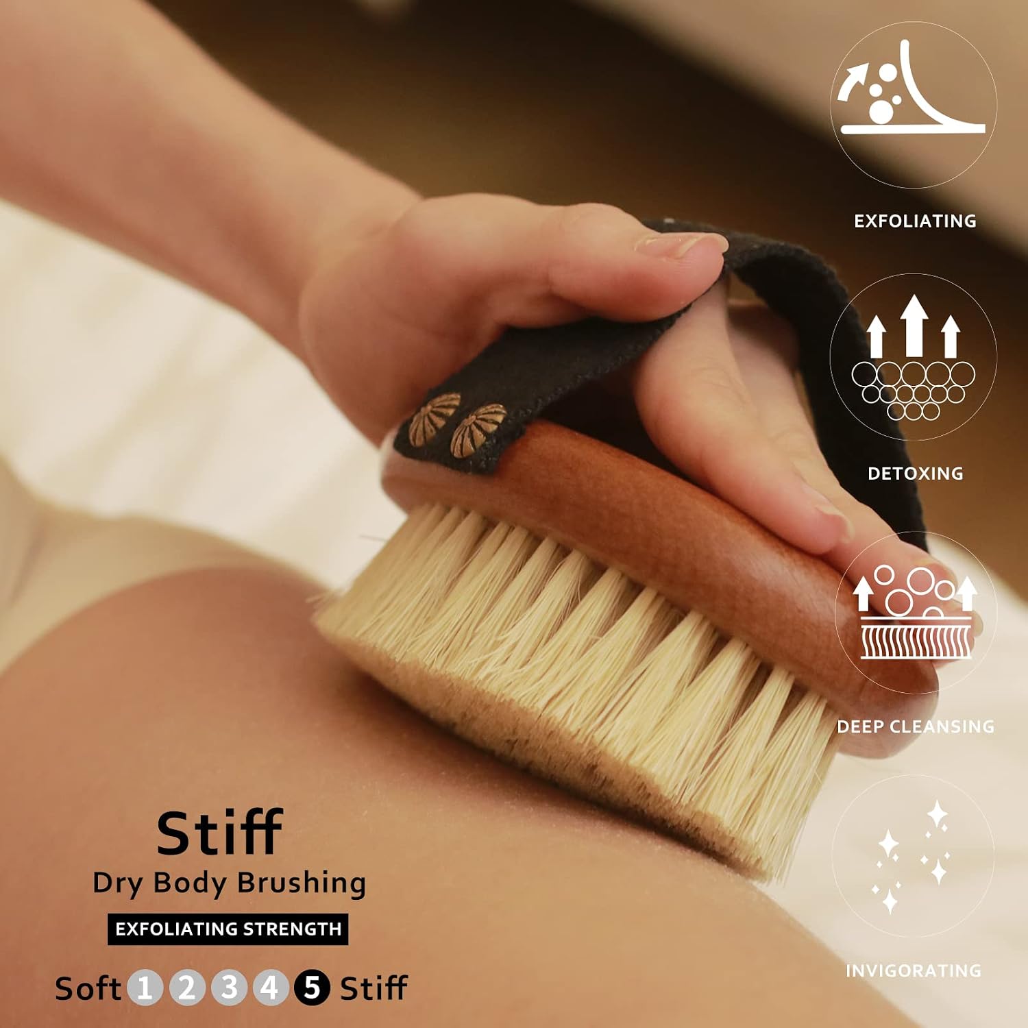 ICANdOIT Dry Brushing Body Brush-Stiff Sisal Bristles Dry Skin Brush,Exfoliating Massage Brush for Cellulite and Lymphatic,Improve Circulation,Stop Ingrown Hairs,Reduce Acne,Soften Skin