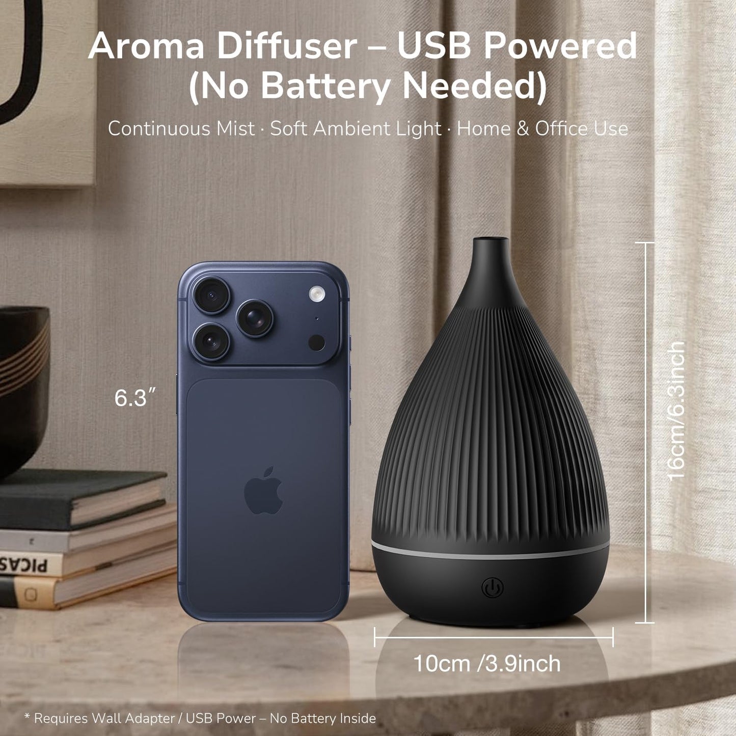 Ultrasonic Essential Oil Diffuser, Home Fragrance Aroma Diffuser with Auto Shut-Off, Color Change Night Light & Ultra-Quiet Operation, BPA-Free Portable Aromatherapy Humidifier for Home (Black)