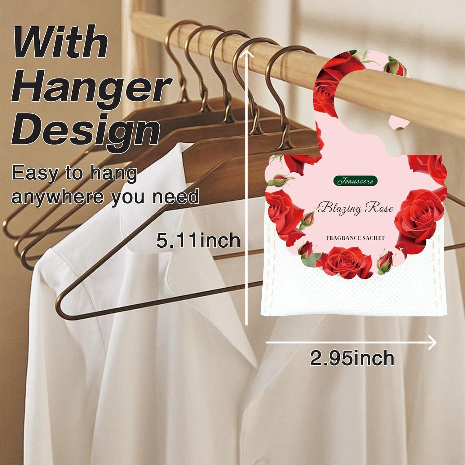 15 Packs Scented Sachets Bag for Drawers and Closets, Hanging Closet Freshener for Home Fragrance Sachet, Long-Lasting Drawer Deodorizer Smell Goods for House (Blazing Rose)