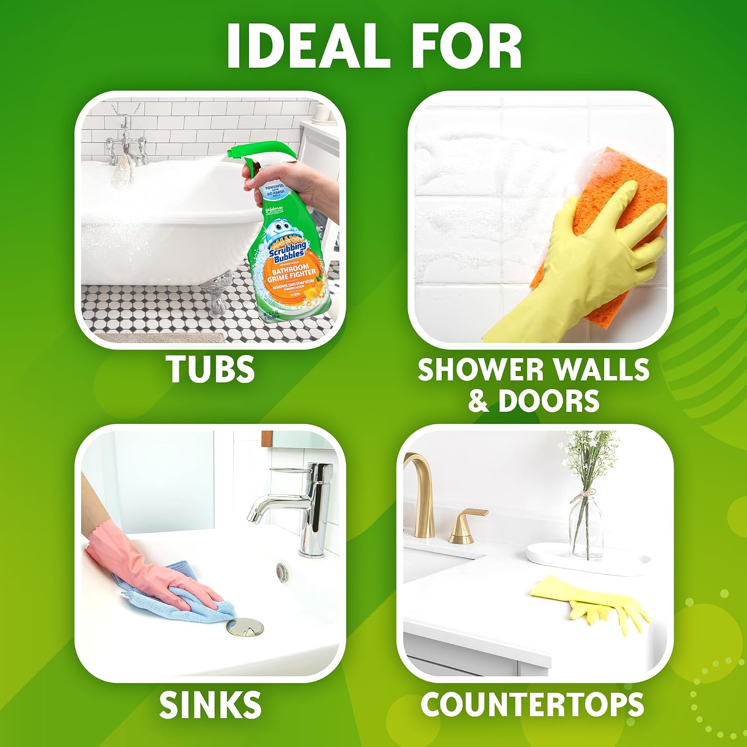 Scrubbing Bubbles Bathroom and Shower Cleaner Disinfectant Spray, Bathroom Grime Fighter, Citrus Scent, 32oz