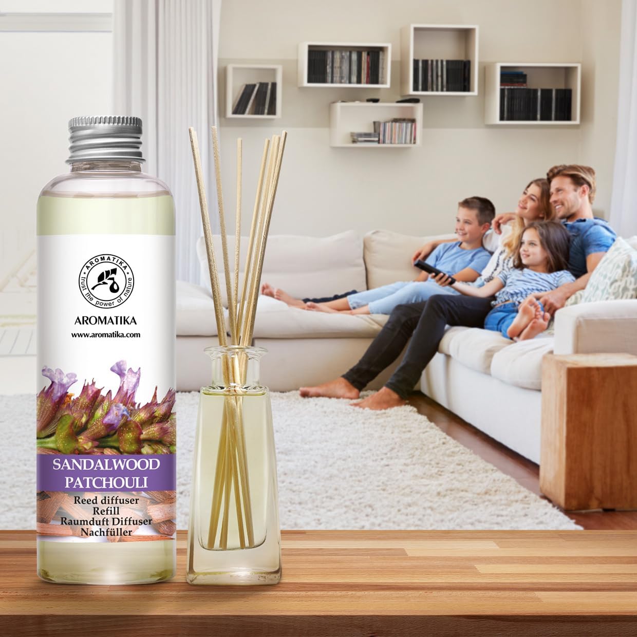 Reed Diffuser Refill Sandalwood & Patchouli 6.4 fl oz - Scented Refill with Essential Oils - Home & Office Fragrance - Aromatherapy - Spa, Boutique