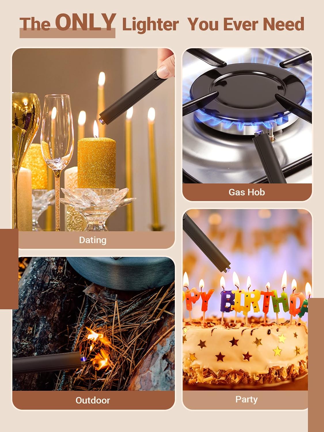 Candle Lighter Stocking Stuffers for Women Men, Electric Candle Lighter USB Rechargeable for Him Wife Grandma Girlfriend Safety Lock Long Lighters for Grill Home Kitchen BBQ Camping
