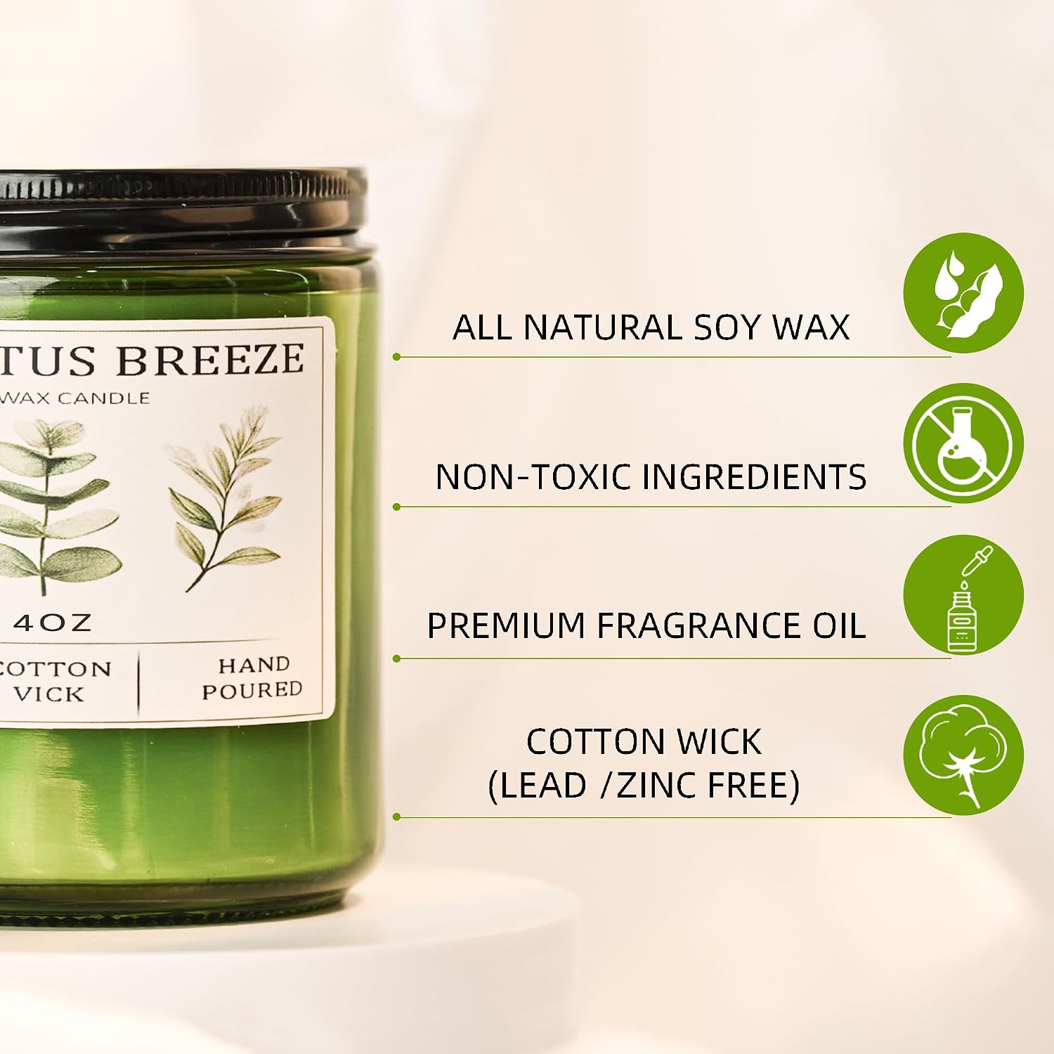 Eucalyptus & Mint Candles for Home Scented, 20 Hours Burn Soy Candle Gift for Women Stress Relief, Meditation, Yoga, Relaxing, Natural Soy Wax for Men and Women, 4oz