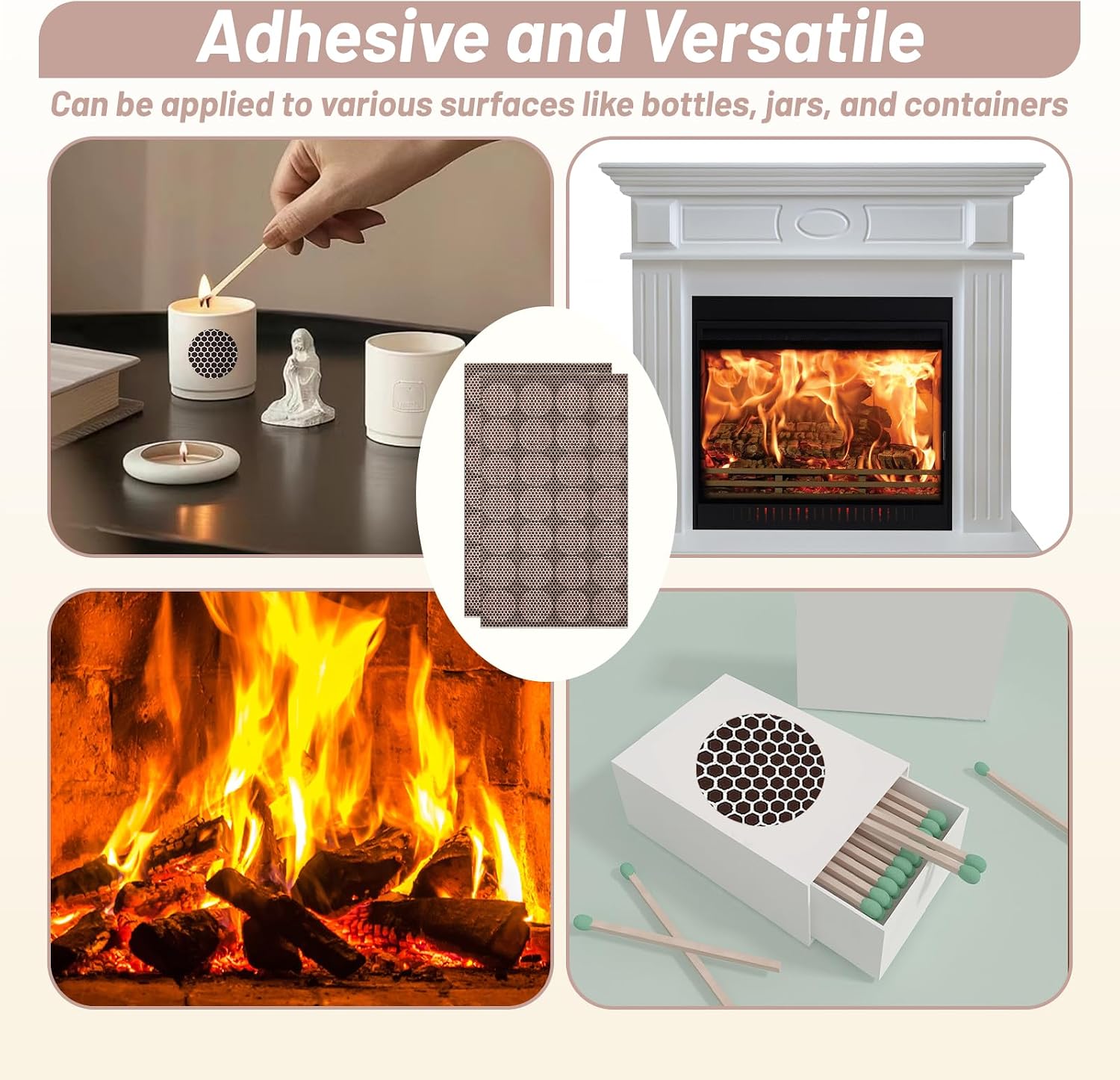 56 PCS Match Striker Stickers, 1" Match Striker Paper with Adhesive, Ideal for Fireplace Matches (Brown)