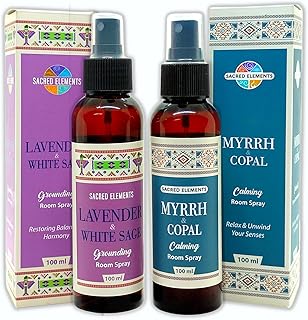 Sacred Element's Myrrh Copal, Lavender & White Sage Auric Room Spray – Pack Of 2 (6.6 oz Each) | Restoring Balance | Harmony | Relax And Unwind Your Senses.