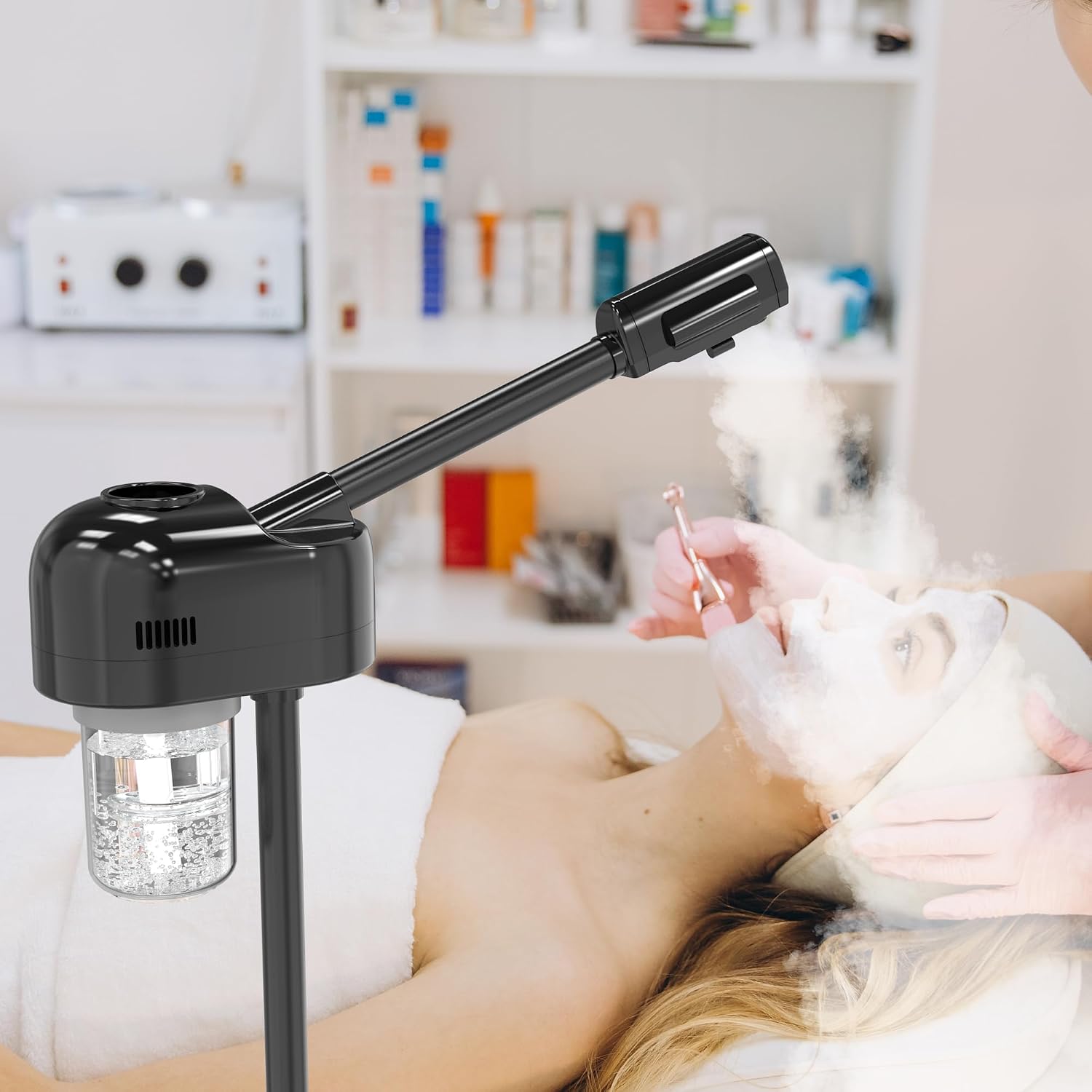 TASALON Professional Facial Steamer, Hot Mist Spray, Vaporizador Facial Steamer for Esthetician, Height Adjustable, SPA at Home, Black