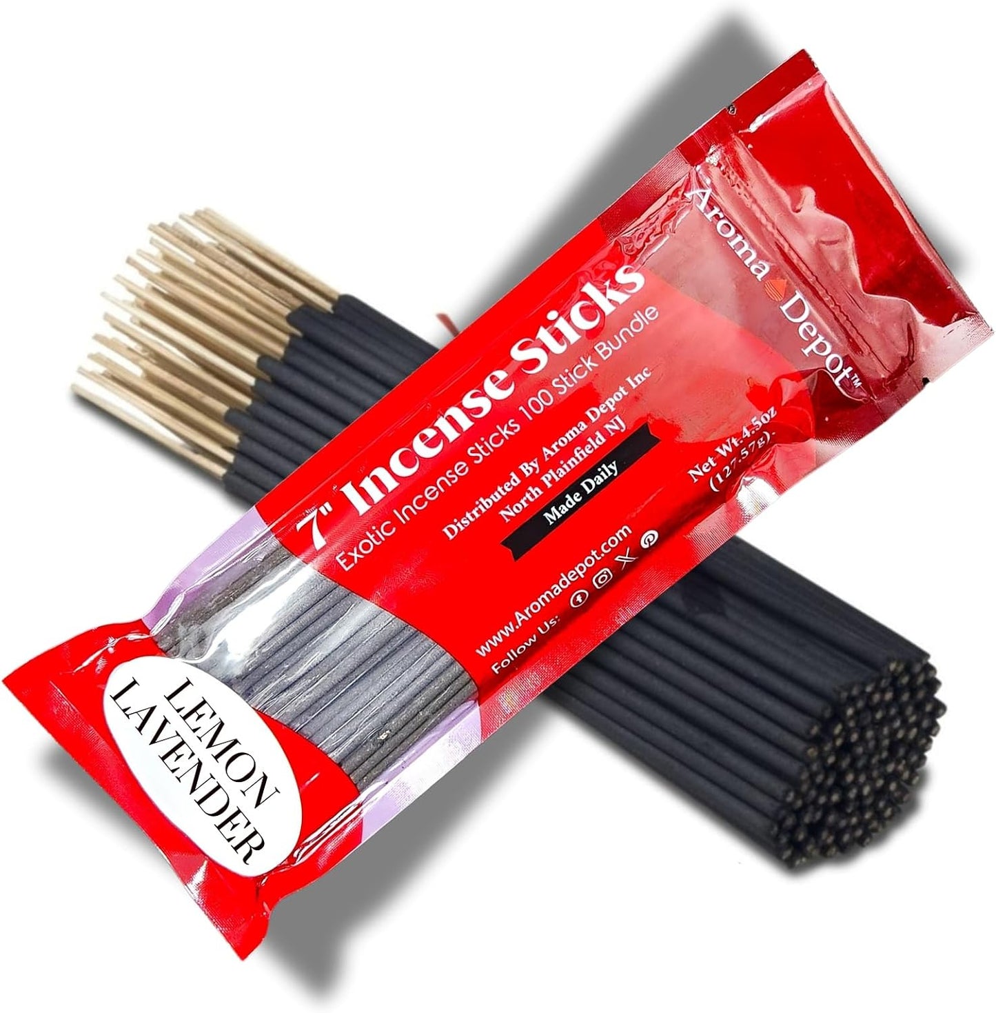Aroma Depot Lemon Lavender 7" Incense Sticks. Approx. 85 to 100 Sticks Per Bundle, Length - 7 Inch, Each Natural Stick Burns for 35 to 45 mins. Exotic Long-Lasting Fragrance.