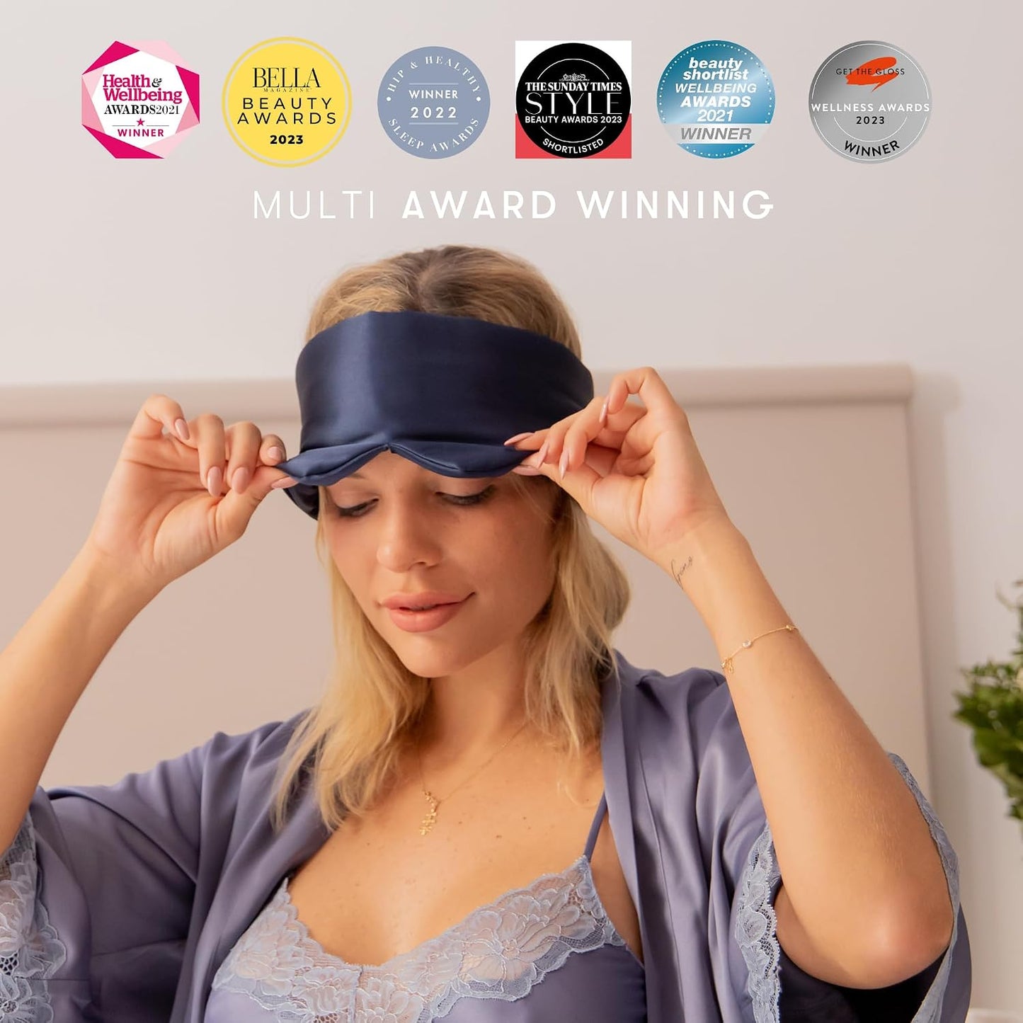 DEEP Sleep Gift Bundle - Gift Sleep This Season. Luxury Silk Sleep mask - Drowsy Midnight Blue Sleep mask and Drowsy Deep Sleep SOS Pillow Spray