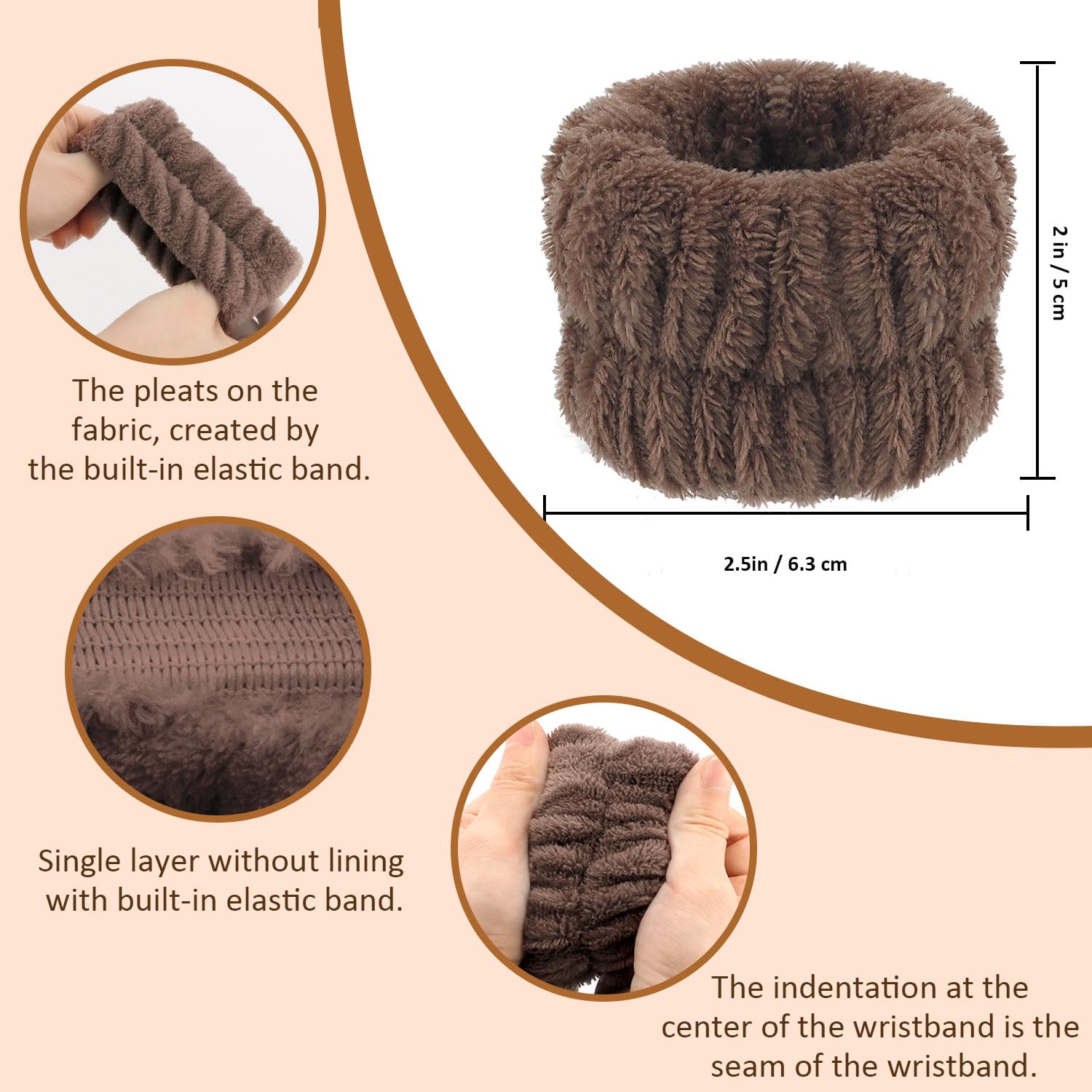 Atoden Bear Ears Spa Wristband Set - Cute Animal Skincare Headband for Washing Face - Fluffy Elastic Face Wash Hair Band for Women & Girls - Trendy Brown