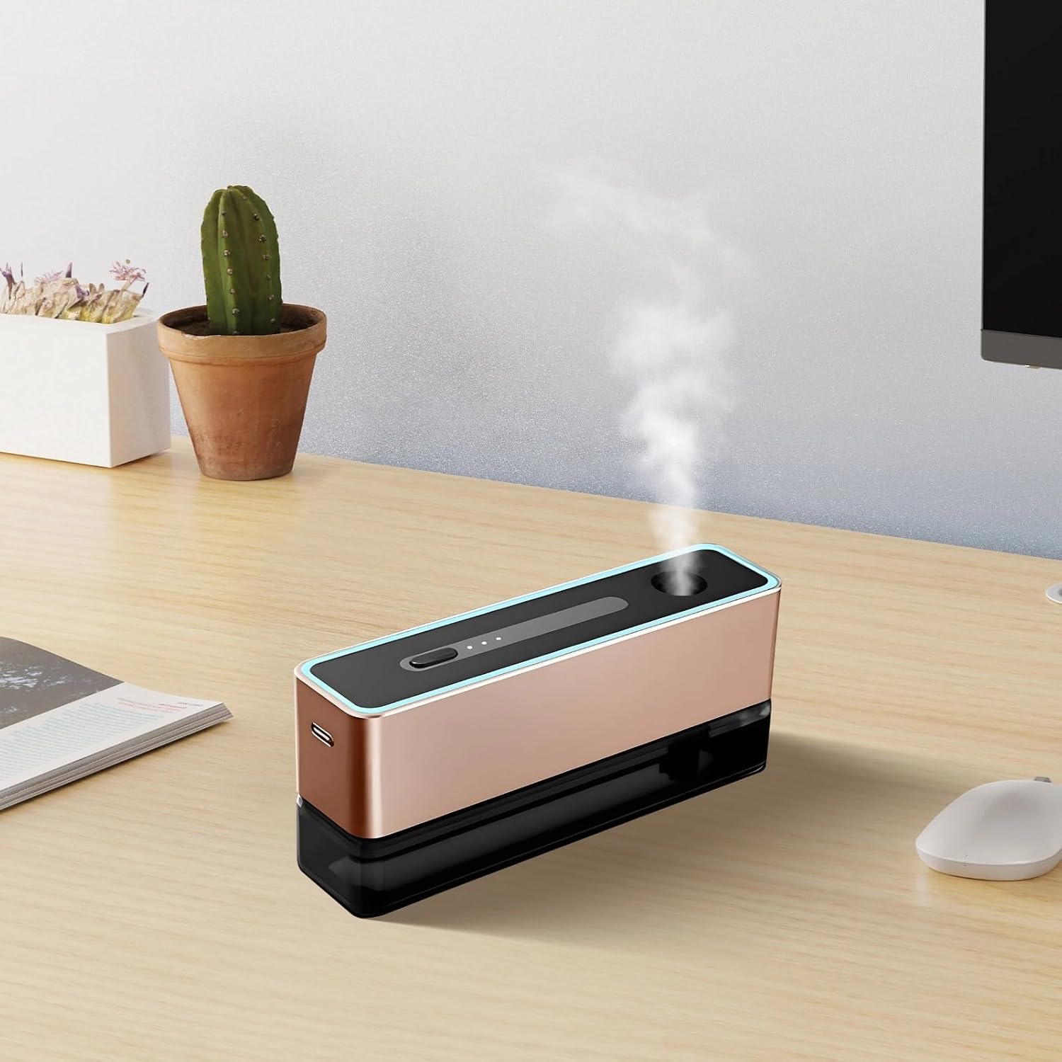 USB Rechargeable Essential Oil Nebulizer, 0.5L Mini Aromatherapy Diffuser, Alloy Body, Led Lighting, Touch Control, Three Mist Modes