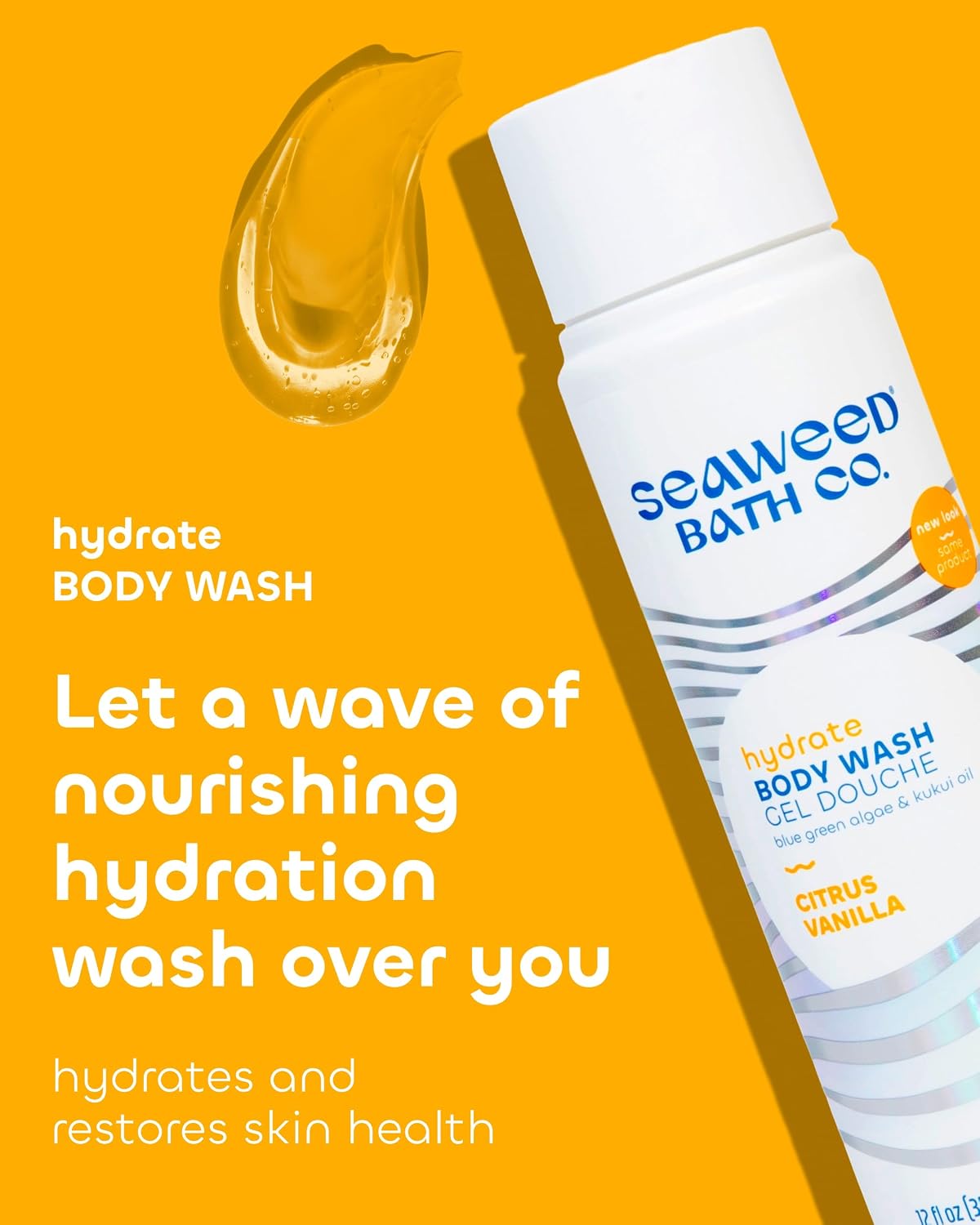 Seaweed Bath Co. Hydrate Body Wash - Citrus Vanilla - Foaming Shower Gel Cleanser with Natural Ingredients - Vegan, Paraben and Sulfate Free - For Women and Men - 12 oz