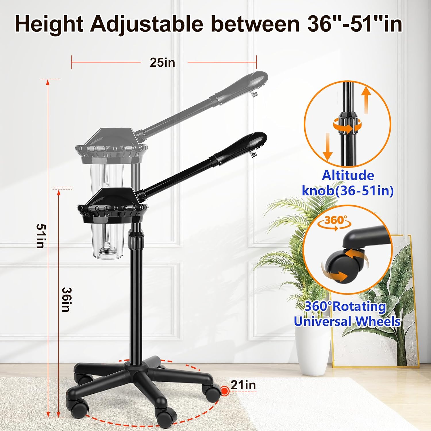 Professional Facial Steamer for Deep Hydration,Ozone Face Steamer with More Steam,Estheticians Steamer on Wheels with Time Setting,Adjustable Height Suitable for Beauty, Spa and Home Use