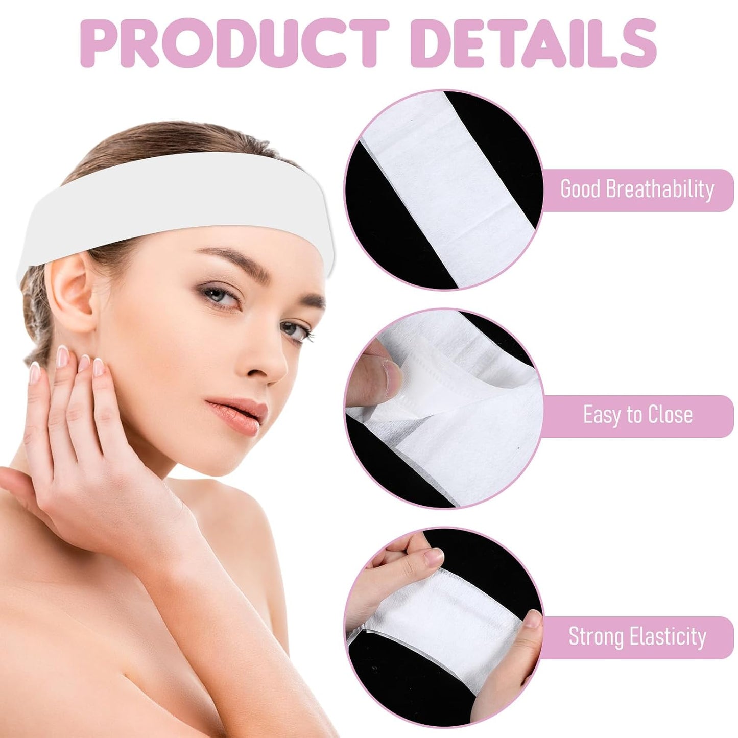 30Pcs Disposable Spa Facial Headbands, Non-Woven Stretch Disposable Headbands Soft SkinCare Facials Headwraps for Women Facial Washing Shower Sport Esthetician Adjustable Spa Headband