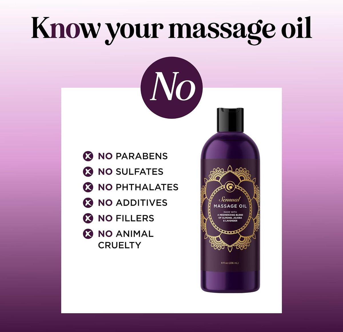 Aromatherapy Sensual Massage Oil for Couples - Relaxing Lavender Massaging Oil for Massage Therapy with Vitamin E Jojoba &amp; Sweet Almond - Naturally Scented Vegan Non GMO &amp; Gluten Free (8 Fl Oz)