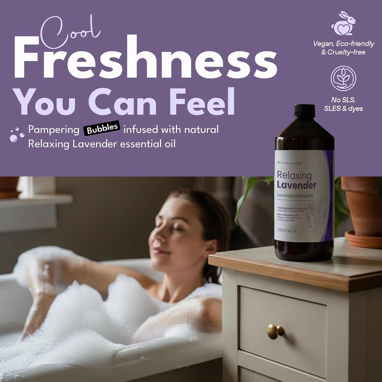 Luxury Foaming Bath - Natural Scented Bubble Bath with Essential Oils and Epsom Salt - Relaxing Lavender Scent, 33.8 fl oz / 1L