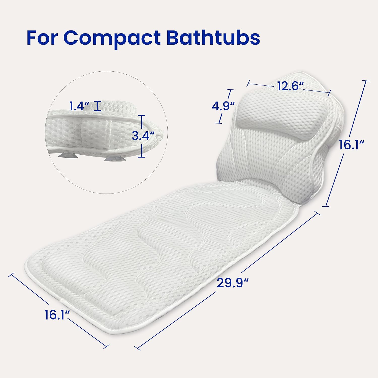 Bath Pillows for Tub Full Body, Large Mesh tub Pillow for Bathtub for Head, Neck and Back Support with Laundry Bag and Hanger for Quick Drying White