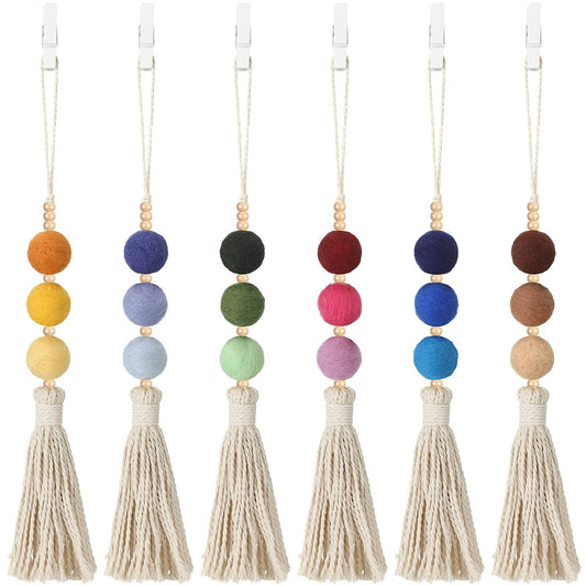 6 Pieces Felt Ball Car Diffuser Essential Oil Car Tassel Hanging Bead Aromatherapy Diffuser Colorful Charm Vent Clips Air