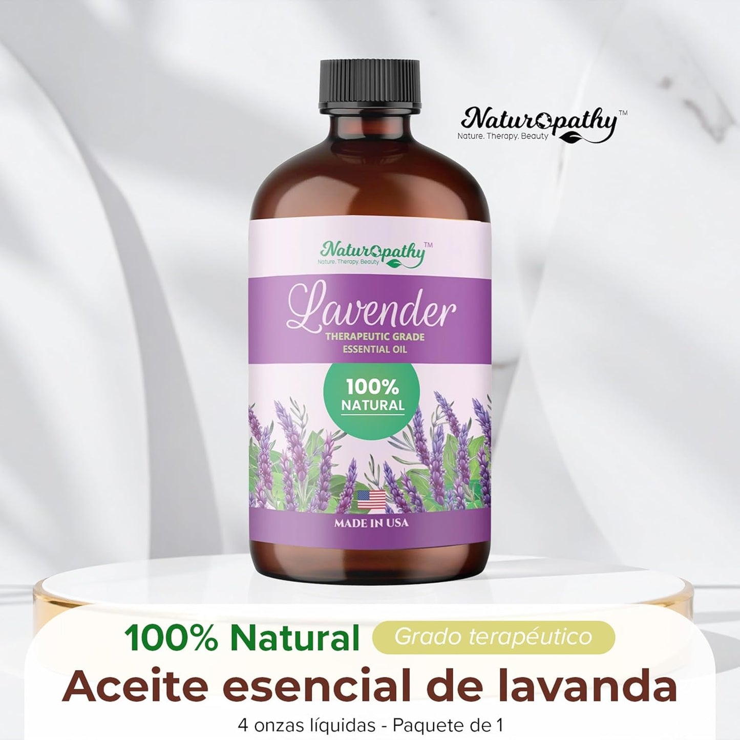 Naturopathy Lavender Essential Oil, 100% Natural Therapeutic Grade, Premium Quality Lavender Oil, 4 fl. Oz - Perfect for Aromatherapy and Relaxation