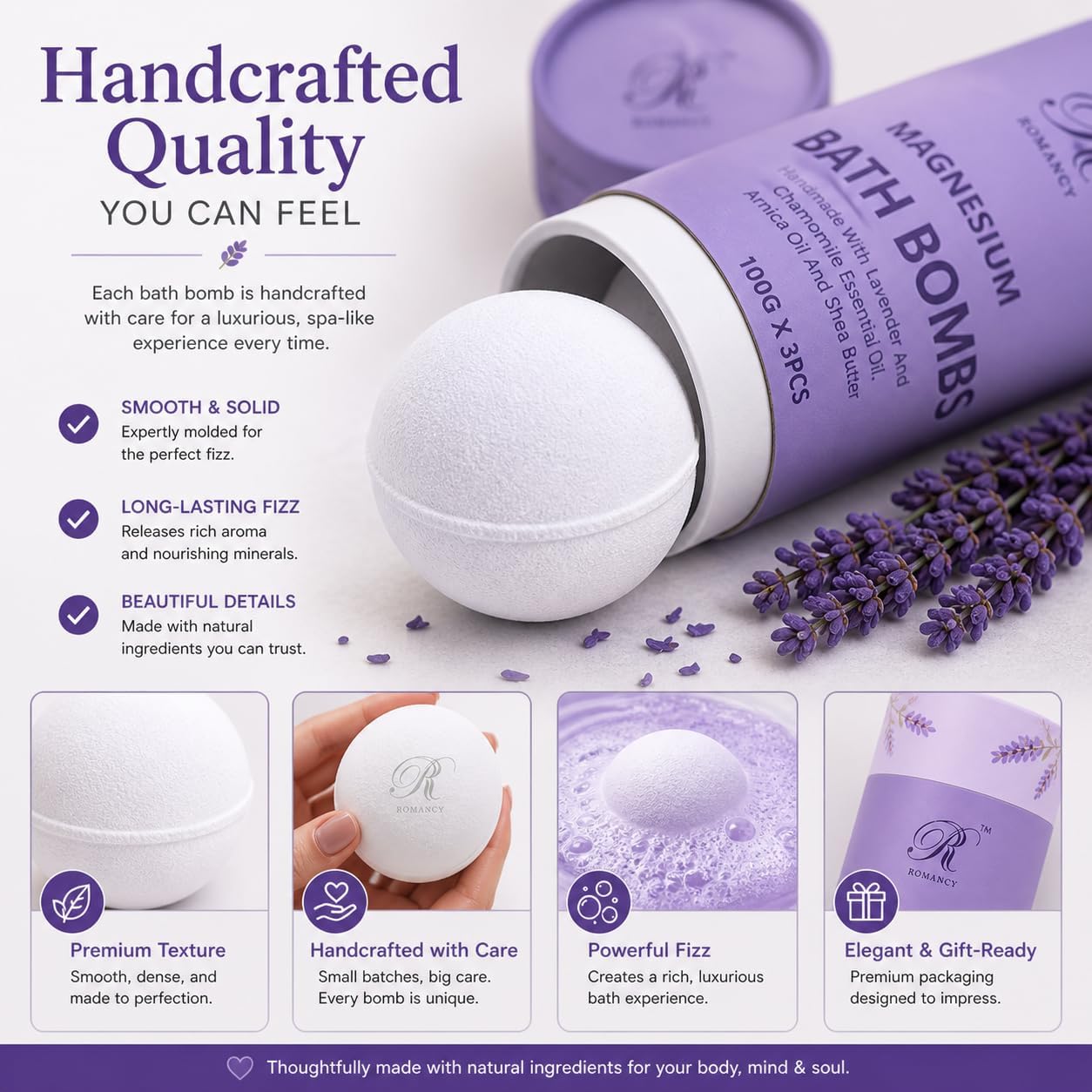 Magnesium Lavender Bath Bombs Gift Set – XL Epsom Salt Bath Bombs for Muscle Recovery, Stress Relief & Post-Workout Relaxation with Melatonin & Arnica Spa Gift for Women & Men Melatonin (Lavender)