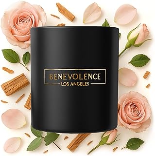 Benevolence LA Premium Rose & Sandalwood Scented Candle – Long-Lasting, 45-Hour Burn – Luxury Natural Soy Candle for Home – Aromatherapy & Room Decor – 8oz