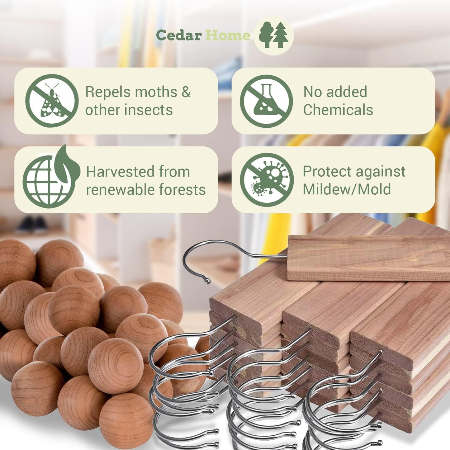 Cedar Hyde Cedar Blocks for Clothes Storage | Cedar Hang Ups & Cedar Balls | Dresser Drawer Freshener Odor Eliminator | 22 Pieces, 12 Cedar Hang Ups & Bonus 10 Cedar Balls | U.S.A Seller