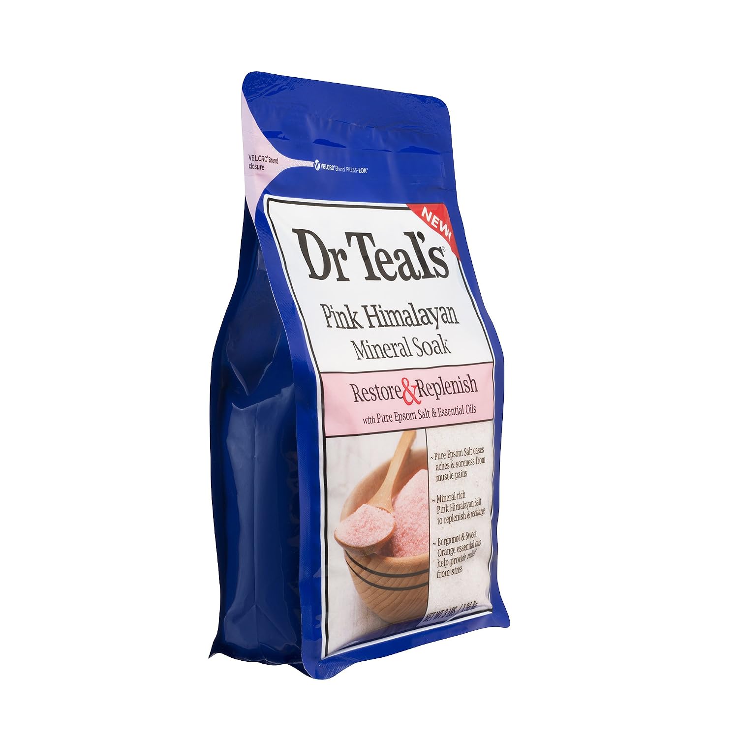 Dr Teal's Epsom Salt Soaking Solution, Restore & Replenish, Pink Himalayan Mineral Soak, 4 Count - 3lb Bags, 12lbs Total