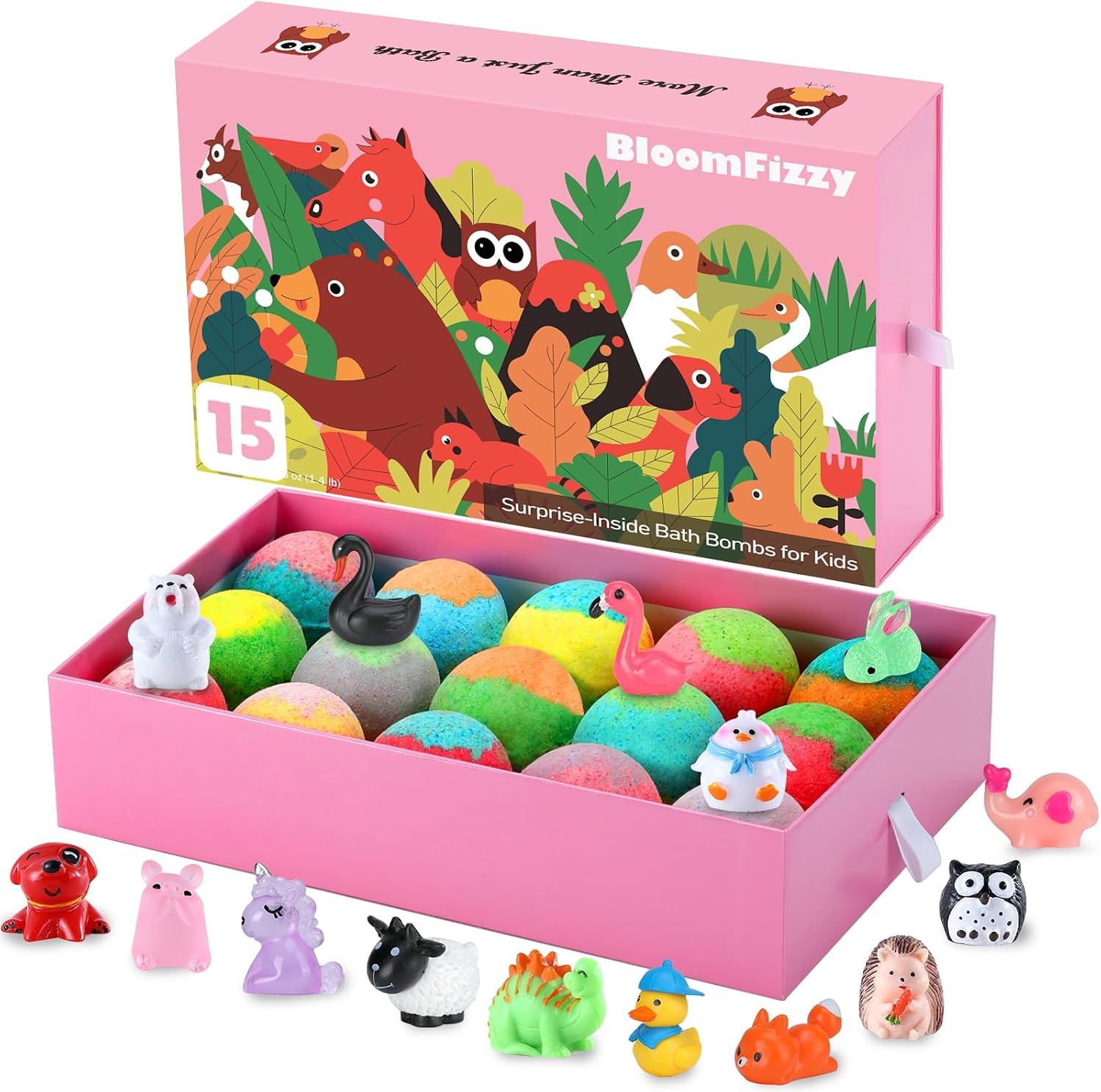 Jungle Adventure Bath Bombs for Kids – 15 Scented Fizzy Bath Bombs with Surprise Land Animal Toys Inside, Colorful Bath Time Fun Gift Set, Gentle & Child-Safe, Perfect for Summer Fun & Birthday Gifts