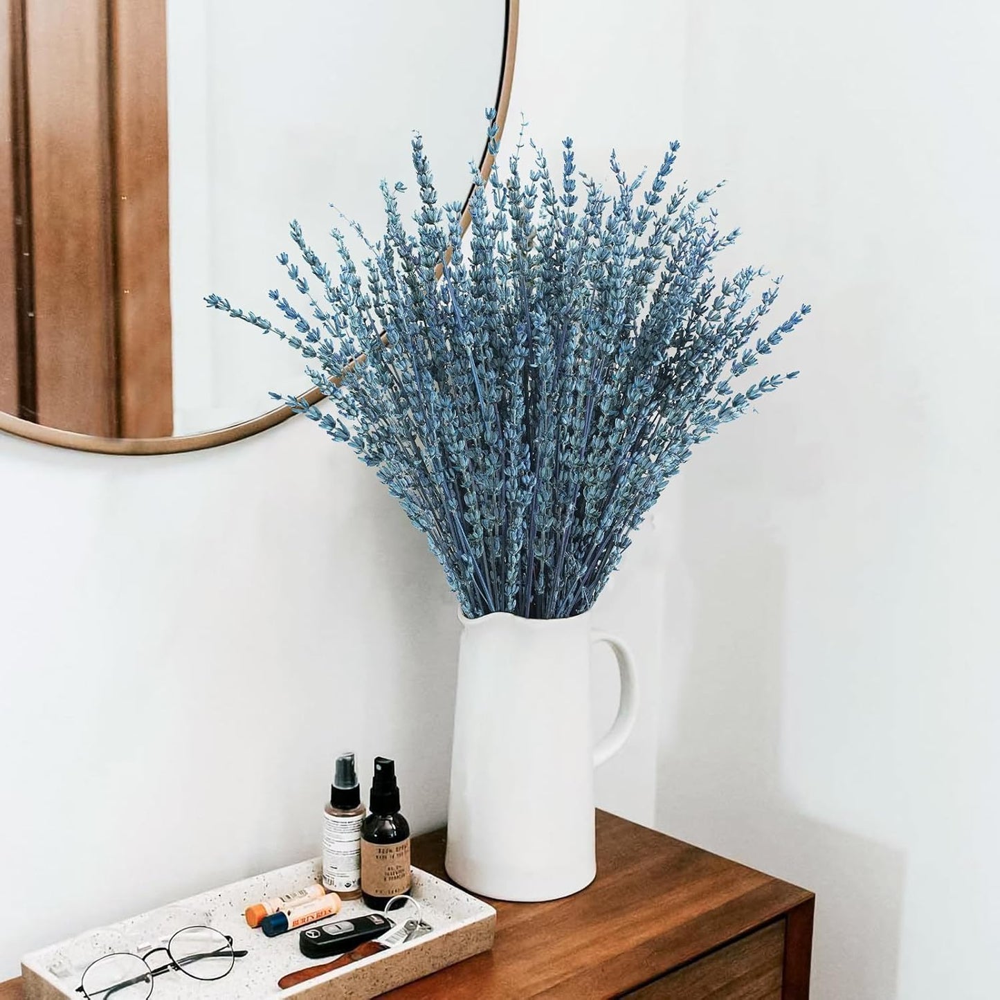 Uieke Dried Lavender Flowers, 16" Preserved Dried Lavender Bundles Blue Flowers Bouquet for Shower Weeding Home Fragrance Vase Crafts Decor, 200g(7.05oz)