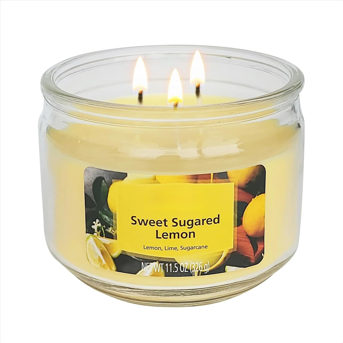 3-Wick Glass Jar Candle, Sweet Sugared Lemon, Yellow, 11.5 oz