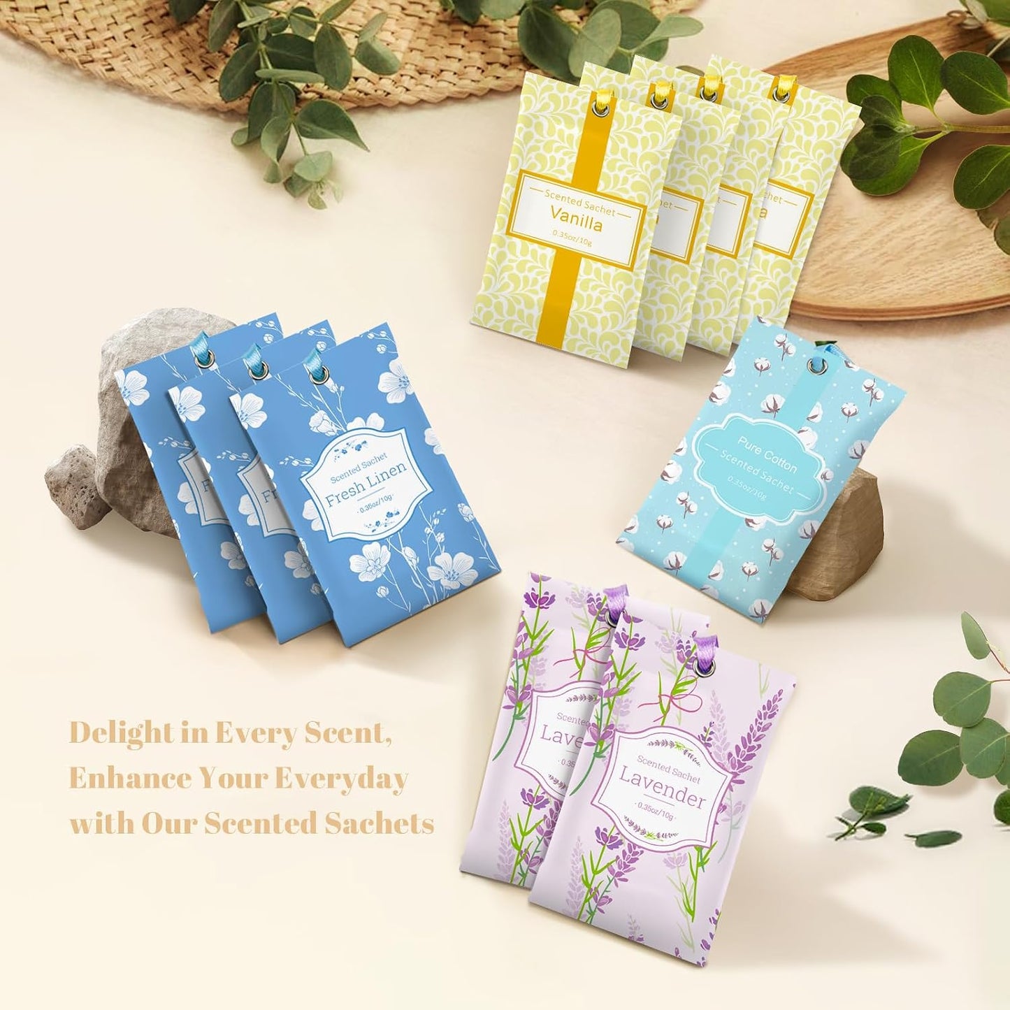 SCENTORINI Sachets for Drawers and Closets, Sachets Bags Long-Lasting, 16 Pack, Lavender Linen Vanilla Cotton, Home Fragrance Sachet for Cupboard, Wardrobe, Suitcases, Shoecases
