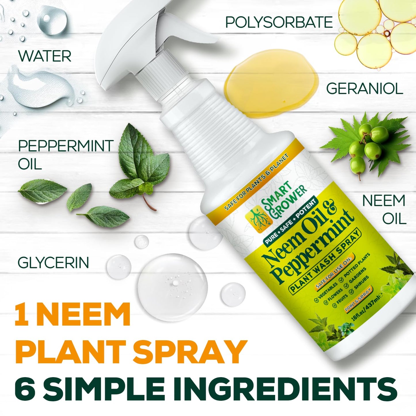 Neem Oil Spray for Plants with Peppermint Oil, Natural Plant Wash Made for Indoor and Outdoor Plants Smart Grower 16oz Easy Ready to Use Spray
