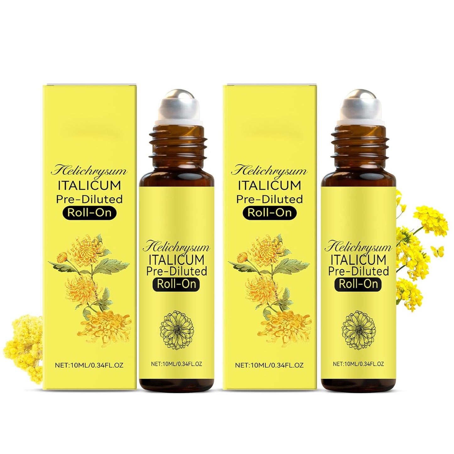 Helichrysum Oil & Castor Oil Roll On, Aromatherapy for Skin Vitality & Anti-Aging, Natural Skin Care, Pure, Organic, Moisturization, Nourishing, 2 PCS (10ML)