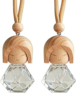 Car Air Freshener 2 Pack, Refillable Empty Glass Bottle Hanging Diffuser for Essential Oils, Car Fresheners DIY Scent, Car Accessories for Women & Men, Cute Aromatherapy Pendant Decor-A5