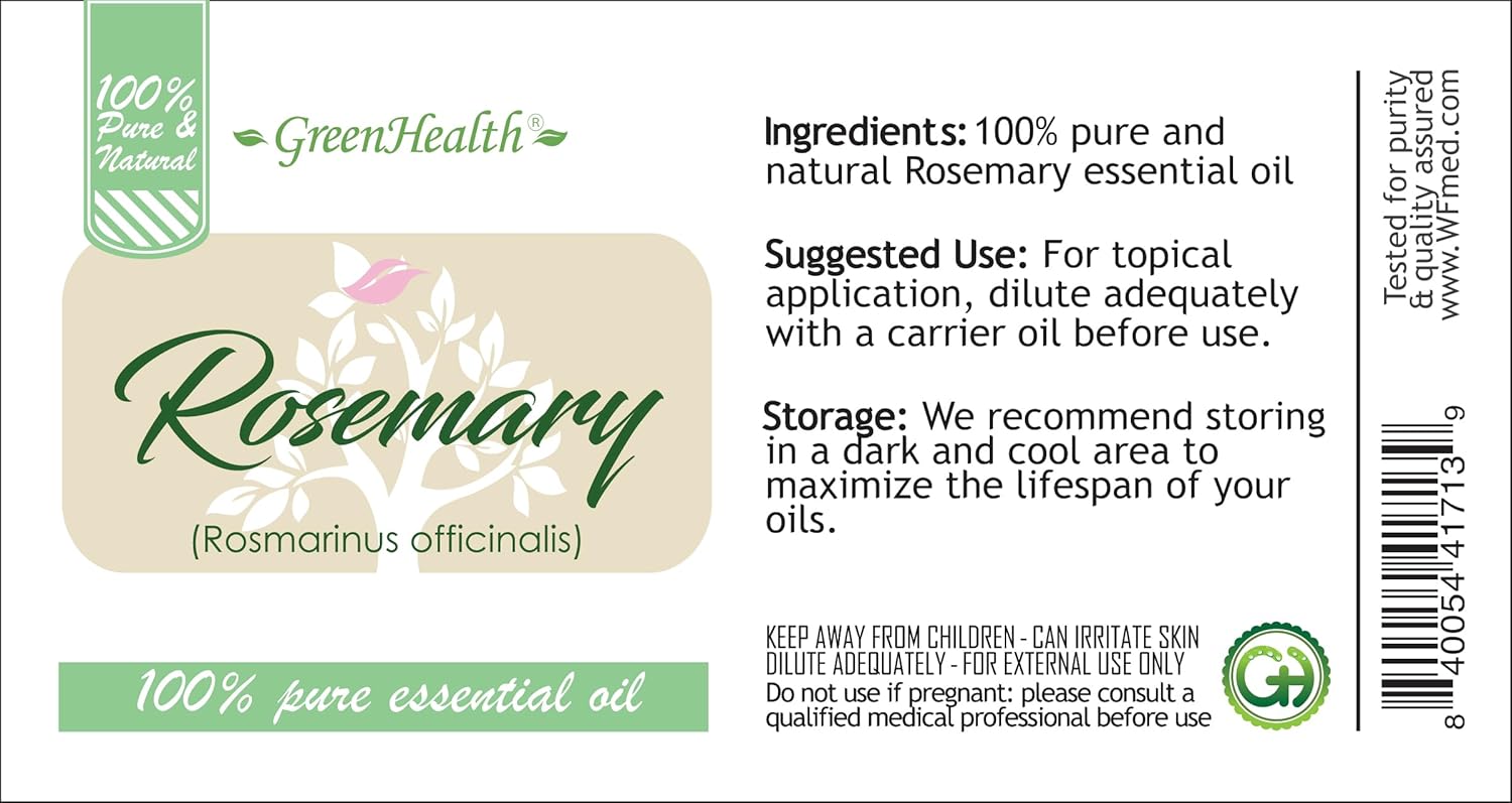 Rosemary Essential Oil – 8 fl oz (237 ml) Aluminum Bottle w/Plug Cap – 100% Pure Essential Oil – GreenHealth