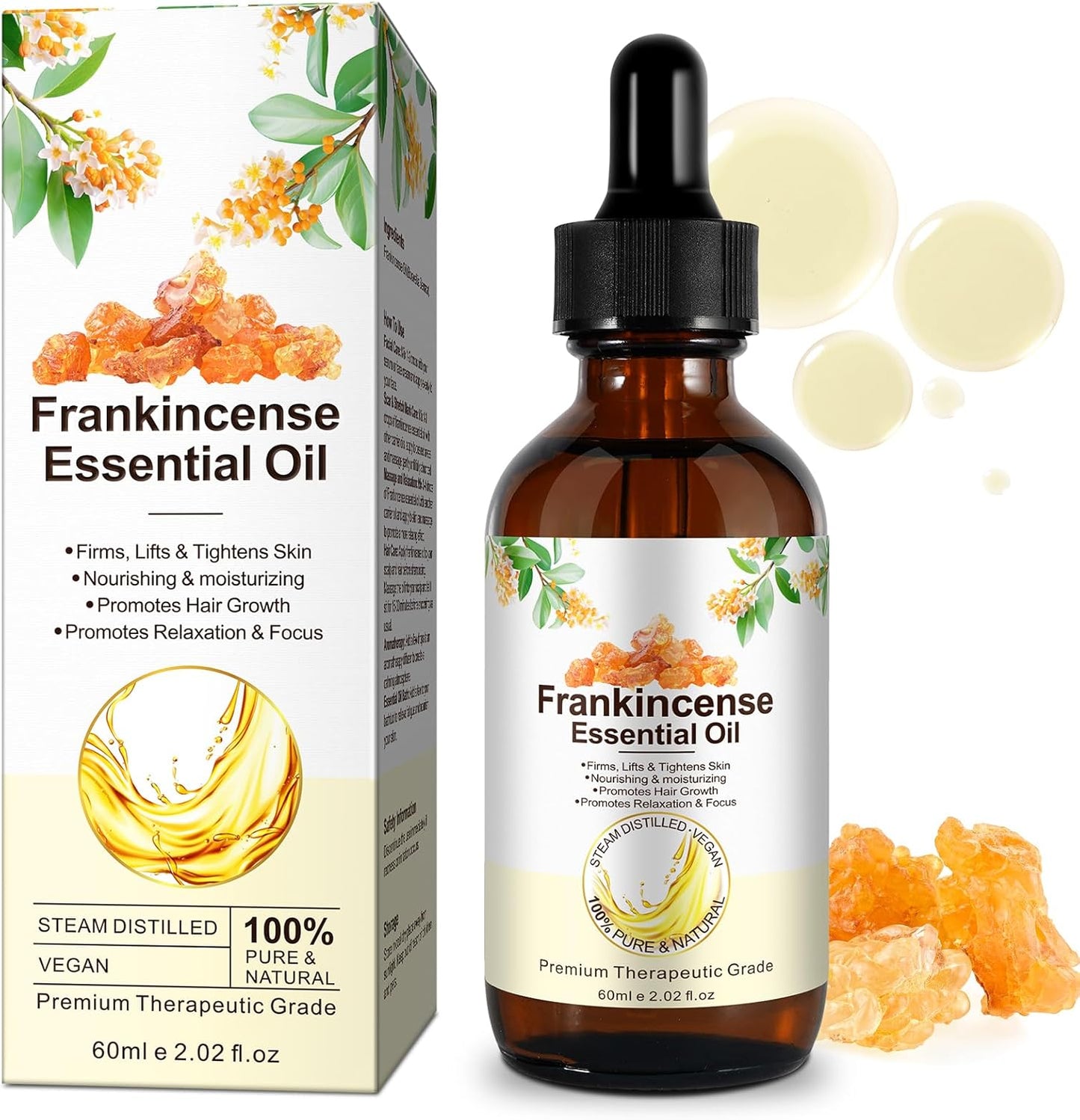 Frankincense Essential Oil 60 ml - 100% Pure and Natural Frankincense Oil, for Self Care, Skin, Face, Hair, Relieving Discomfort, Calming, Massage & Relaxation, Deeply Nourishing
