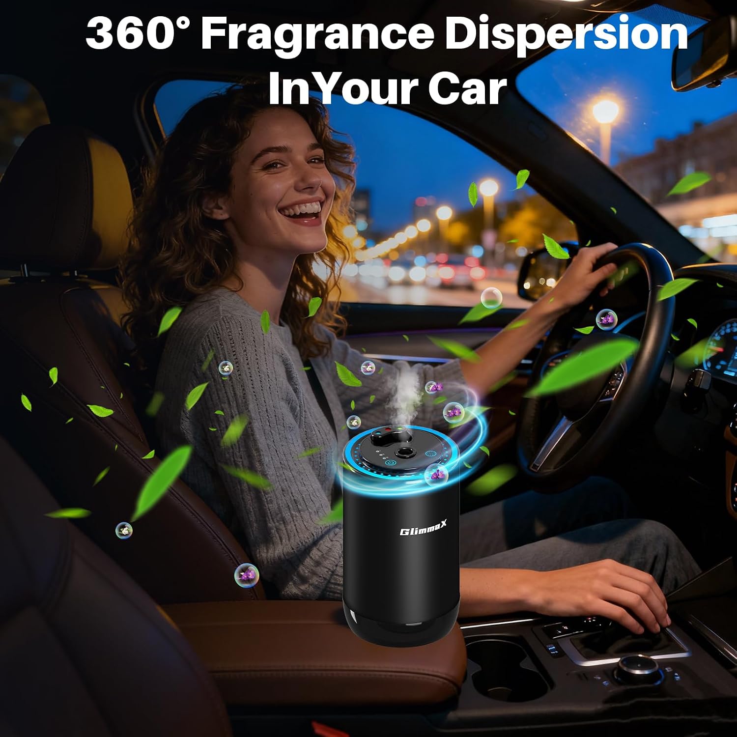 Smart Car Air Freshener Diffuser with Starry Sky Projection and 50ml Perfume, Auto On/Off Intelligent, 3 Adjustable Spray Modes Rechargeable Car Aroma Diffuser, Cologne